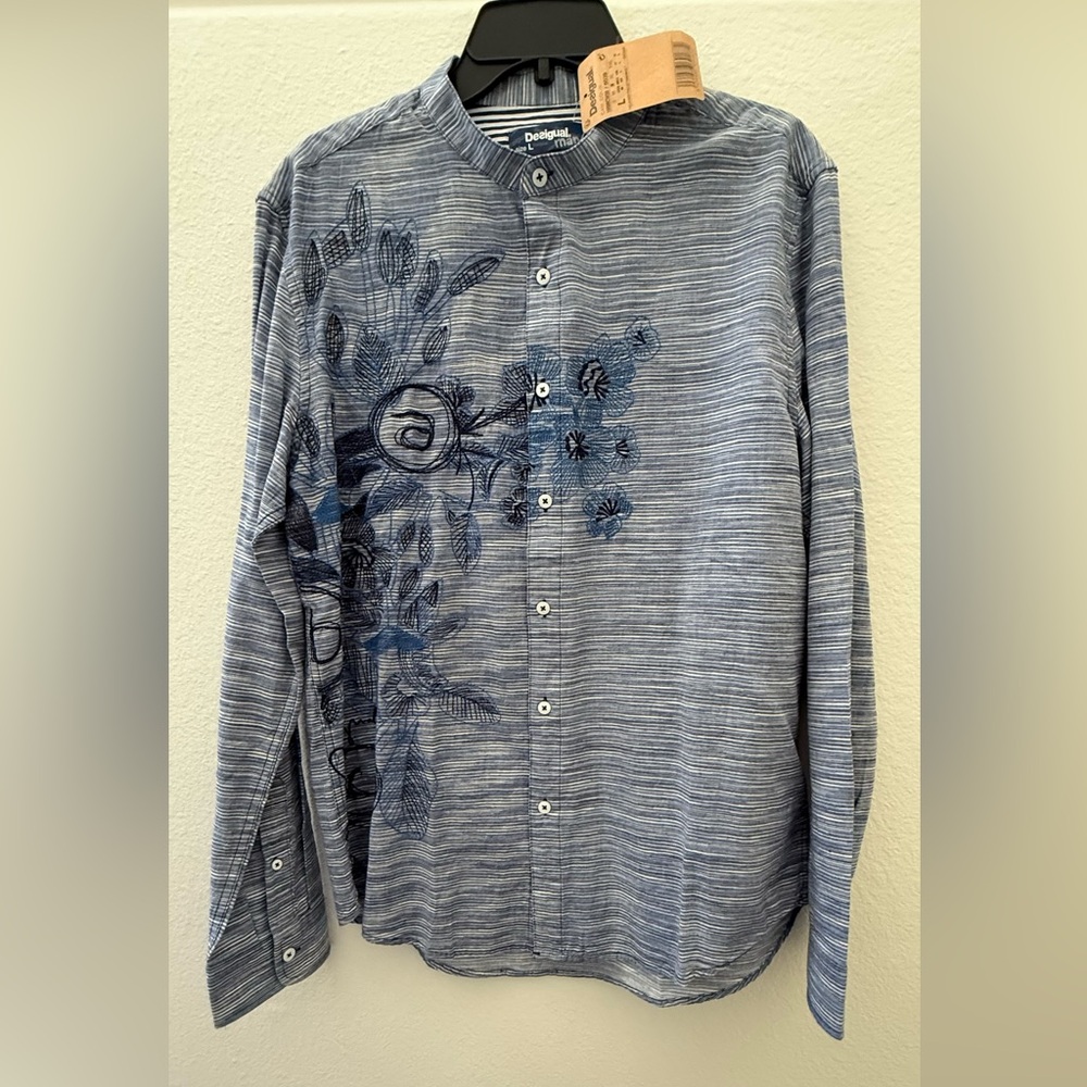 Desigual Striped Blue Floral Button-Down Shirt